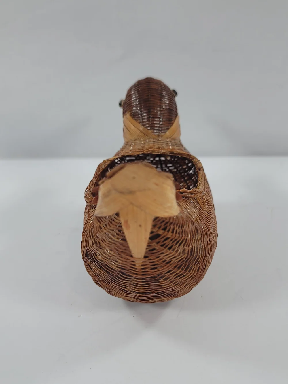 Vintage Wicker Duck Basket Carved Bill